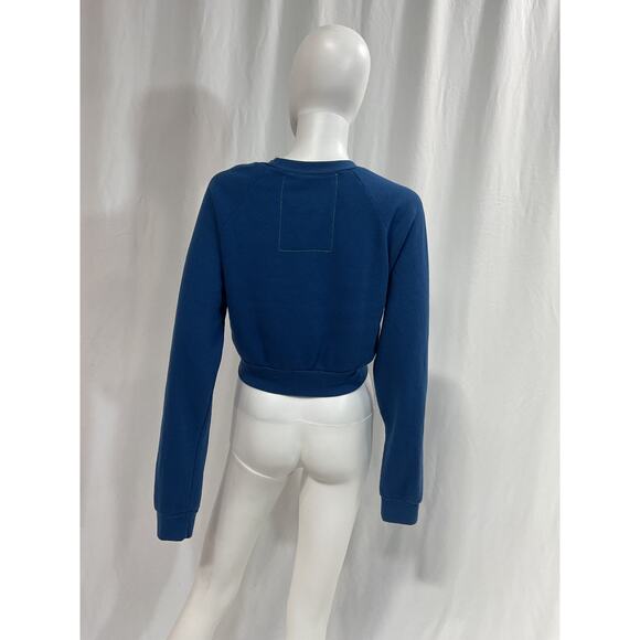 Aviator Nation 'Smiley 2' Blue Cropped Crew Relaxed Sweatshirt Size M - Picture 3 of 5